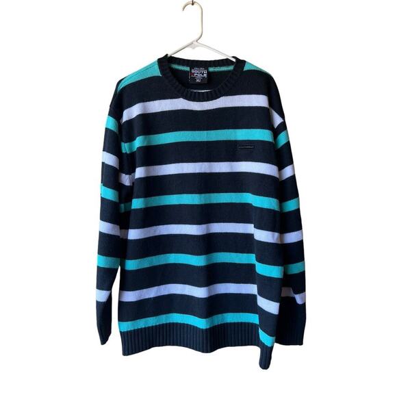 Vintage Y2K SOUTHPOLE Colorblock Striped Sweater - Black/Teal - 90s Hip Hop - XL - Picture 1 of 7